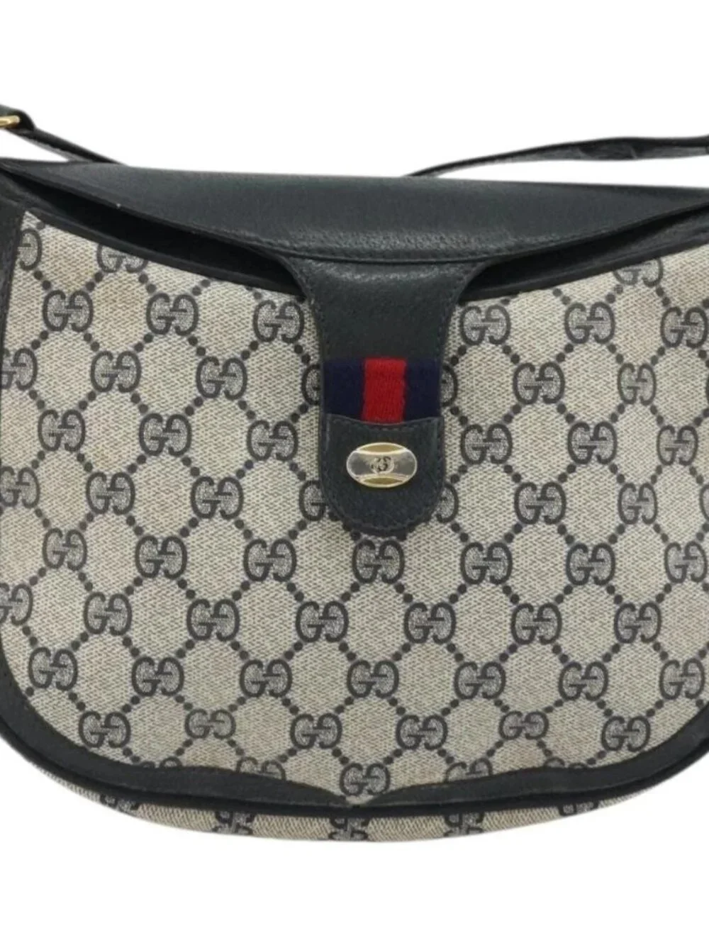 GUCCI GG Supreme Sherry Line Shoulder Bag PVC Navy Gold 10 02 056 Auth YKZ1259
